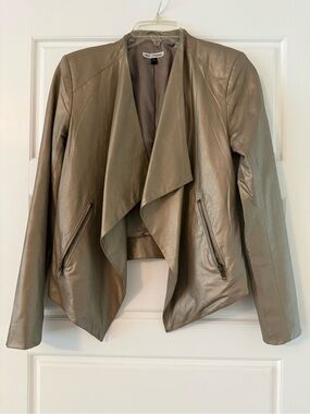 Metallic Taupe Leather Draped Jacket